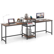 2-Person Computer Desk with Power Outlet and Printer Stand-Rustic Brown