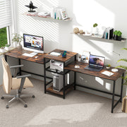 2-Person Computer Desk with Power Outlet and Printer Stand-Rustic Brown