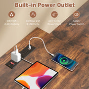 2-Person Computer Desk with Power Outlet and Printer Stand-Rustic Brown