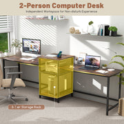 2-Person Computer Desk with Power Outlet and Printer Stand-Rustic Brown