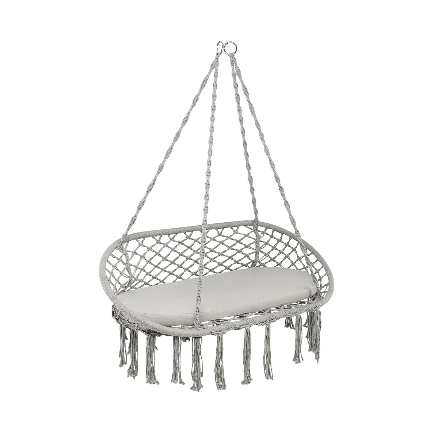 2 Person Hanging Hammock Chair with Cushion Macrame Swing-Beige - Gray