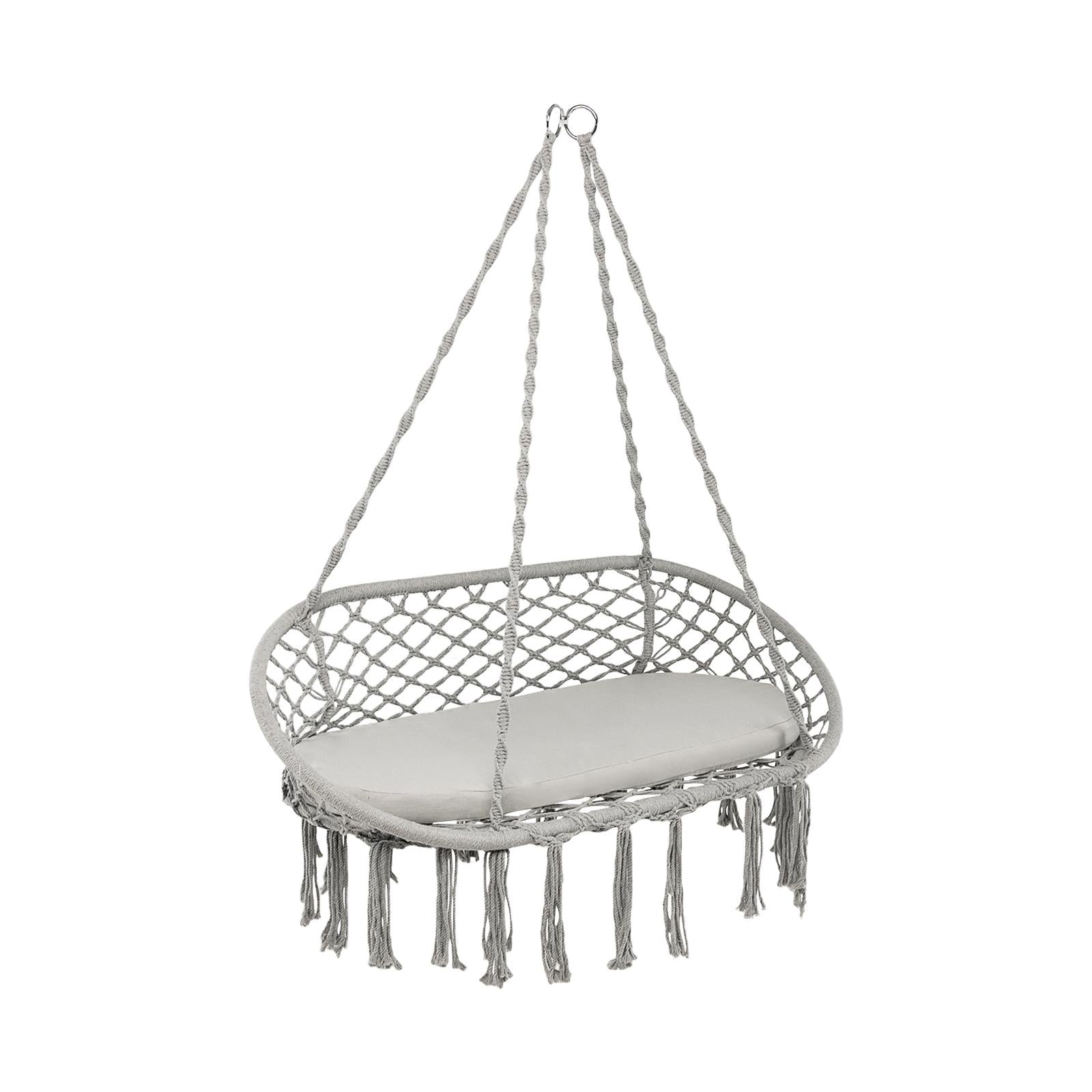 2 Person Hanging Hammock Chair with Cushion Macrame Swing-Beige - Gray