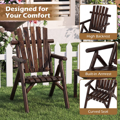 Solid Wood Patio Chair with Curved Seat and Slatted Backrest