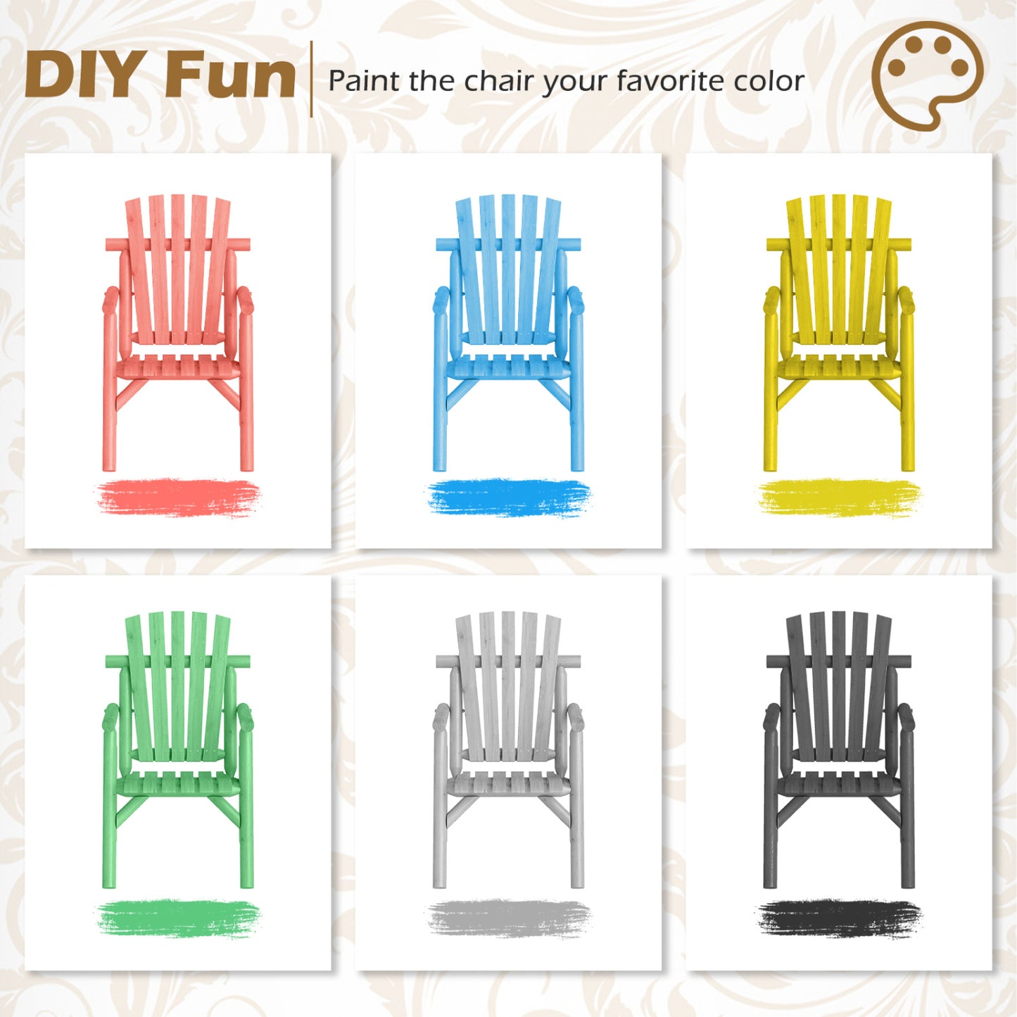 Solid Wood Patio Chair with Curved Seat and Slatted Backrest