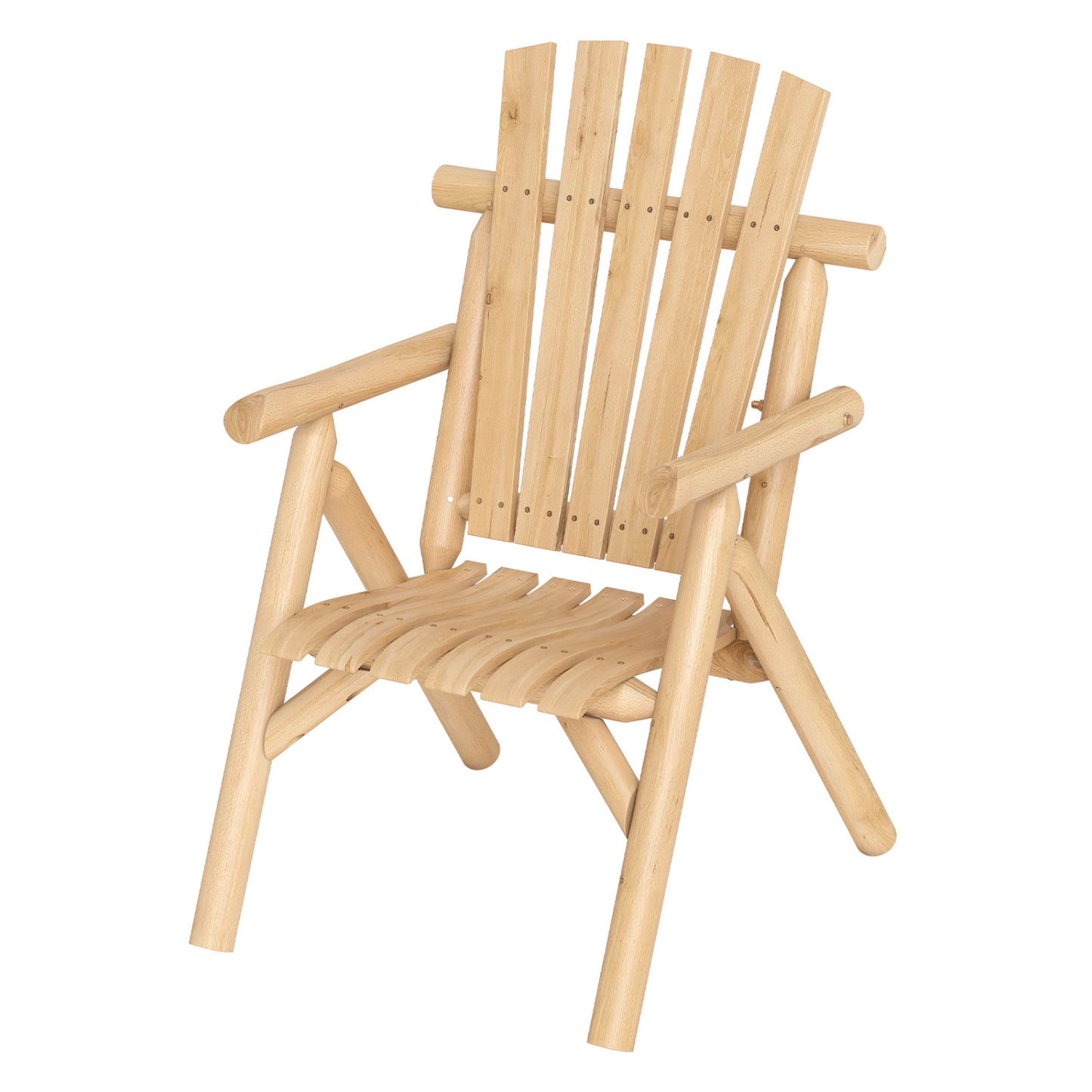 Solid Wood Patio Chair with Curved Seat and Slatted Backrest
