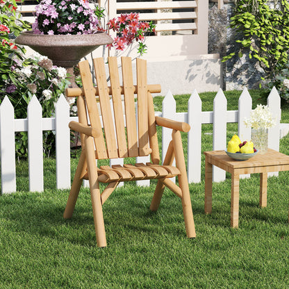 Solid Wood Patio Chair with Curved Seat and Slatted Backrest