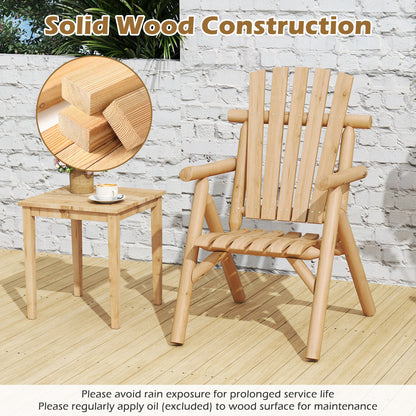 Solid Wood Patio Chair with Curved Seat and Slatted Backrest