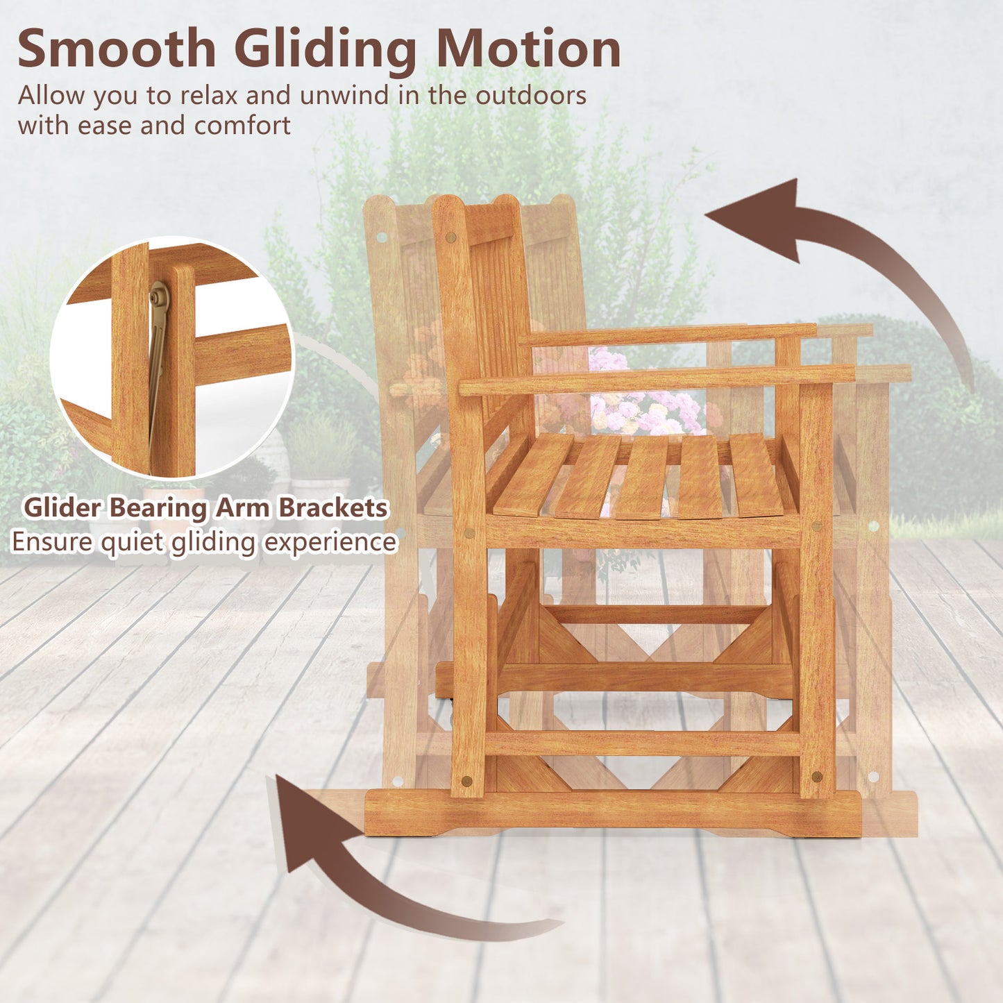 2-Person Outdoor Acacia Wood Glider Bench Patio Swing Rocking Loveseat