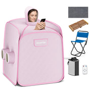 800W 2 Person Portable Steam Sauna Tent SPA with Hat Side Holes 3L Steamer-Coffee - Pink