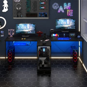 2-Person Reversible Computer Desk Long Office Desk with LED Lights-Black