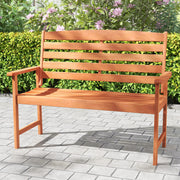 2-Person Wooden Garden Bench with Slatted Backrest and Comfortable Armrests