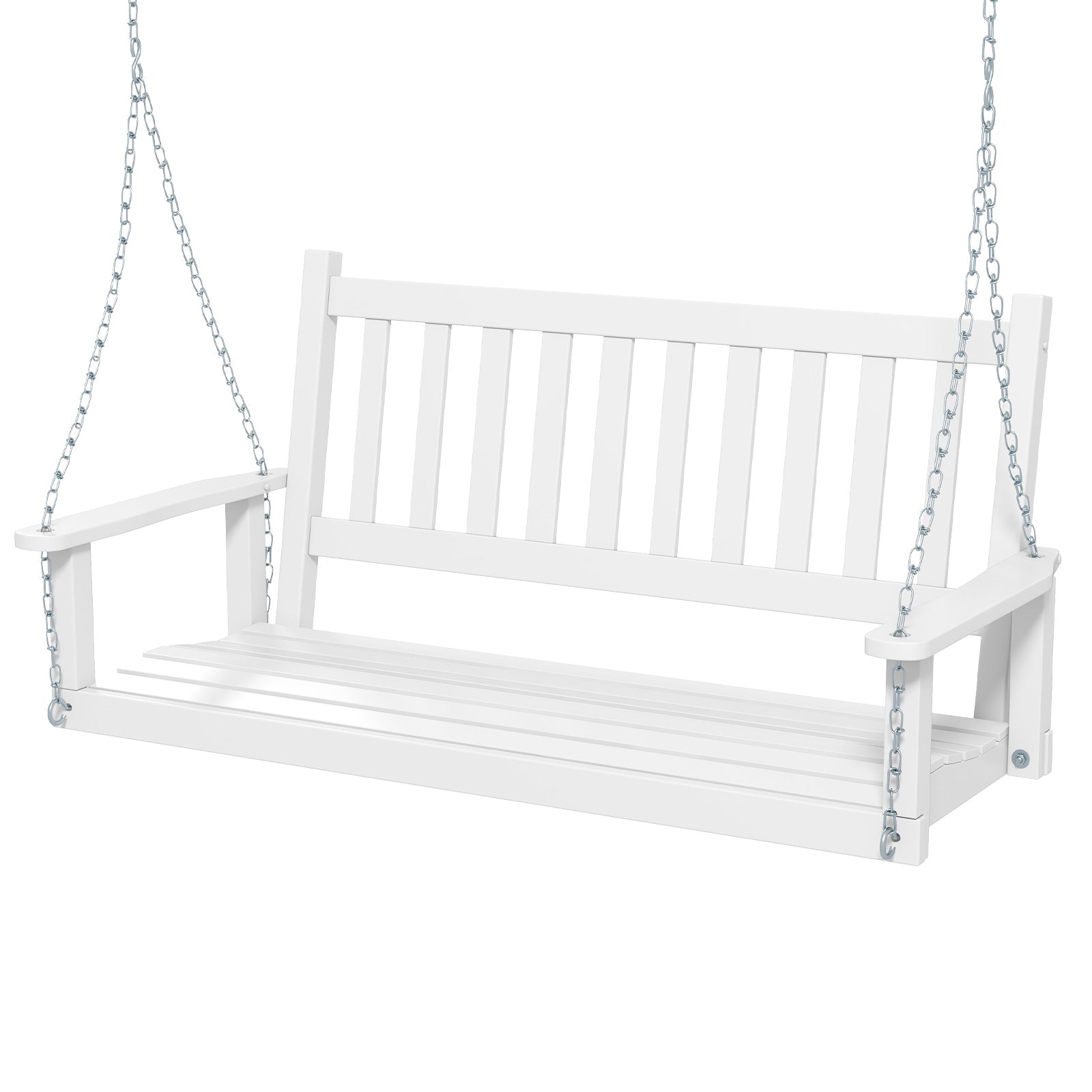 2-Person Wooden Outdoor Porch Swing with 500 lbs Weight Capacity-White - White