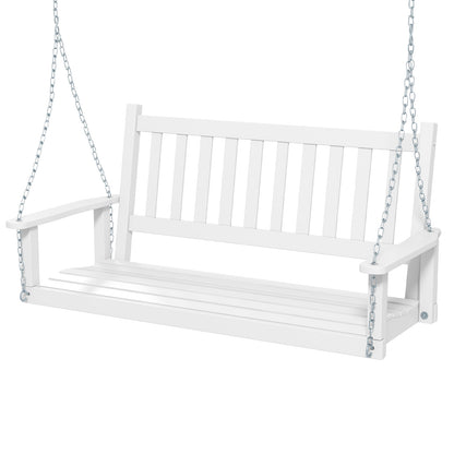 2-Person Wooden Outdoor Porch Swing with 500 lbs Weight Capacity-White - White