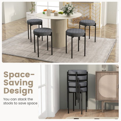 Bar Stools Set of 4 Upholstered Kitchen Stools with Foot Pads-Dark Gray