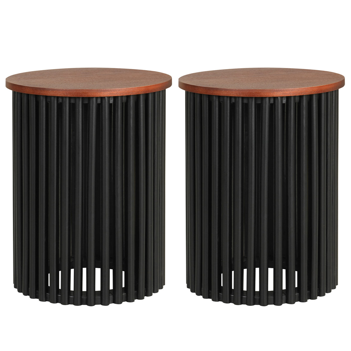 Round Acacia Wood Coffee Table Set - Walnut Finish