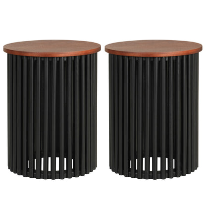 Round Acacia Wood Coffee Table Set - Walnut Finish