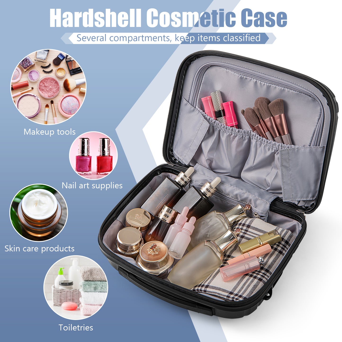 2-Piece Luggage Set 20 Inch Carry-on Suitcase and 14 Inch Cosmetic Case-Black