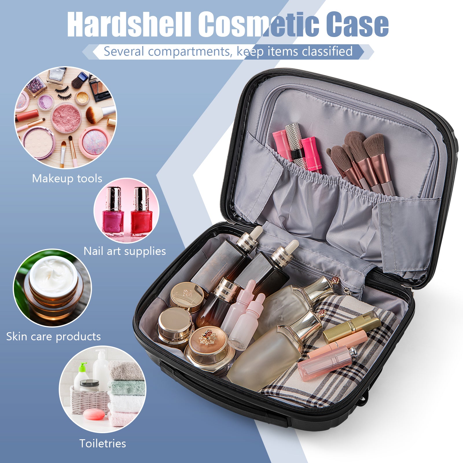2-Piece Luggage Set 20 Inch Carry-on Suitcase and 14 Inch Cosmetic Case-Black