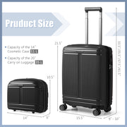 2-Piece Luggage Set 20 Inch Carry-on Suitcase and 14 Inch Cosmetic Case-Black