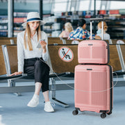 2-Piece Luggage Set 20 Inch Carry-on Suitcase and 14 Inch Cosmetic Case-Pink