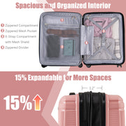 2-Piece Luggage Set 20 Inch Carry-on Suitcase and 14 Inch Cosmetic Case-Pink