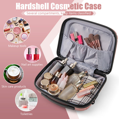 2-Piece Luggage Set 20 Inch Carry-on Suitcase and 14 Inch Cosmetic Case-Pink