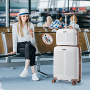 2-Piece Luggage Set 20 Inch Carry-on Suitcase and 14 Inch Cosmetic Case-White