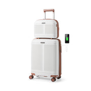 2-Piece Luggage Set 20 Inch Carry-on Suitcase and 14 Inch Cosmetic Case-White