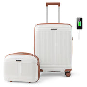 2-Piece Luggage Set 20 Inch Carry-on Suitcase and 14 Inch Cosmetic Case-White