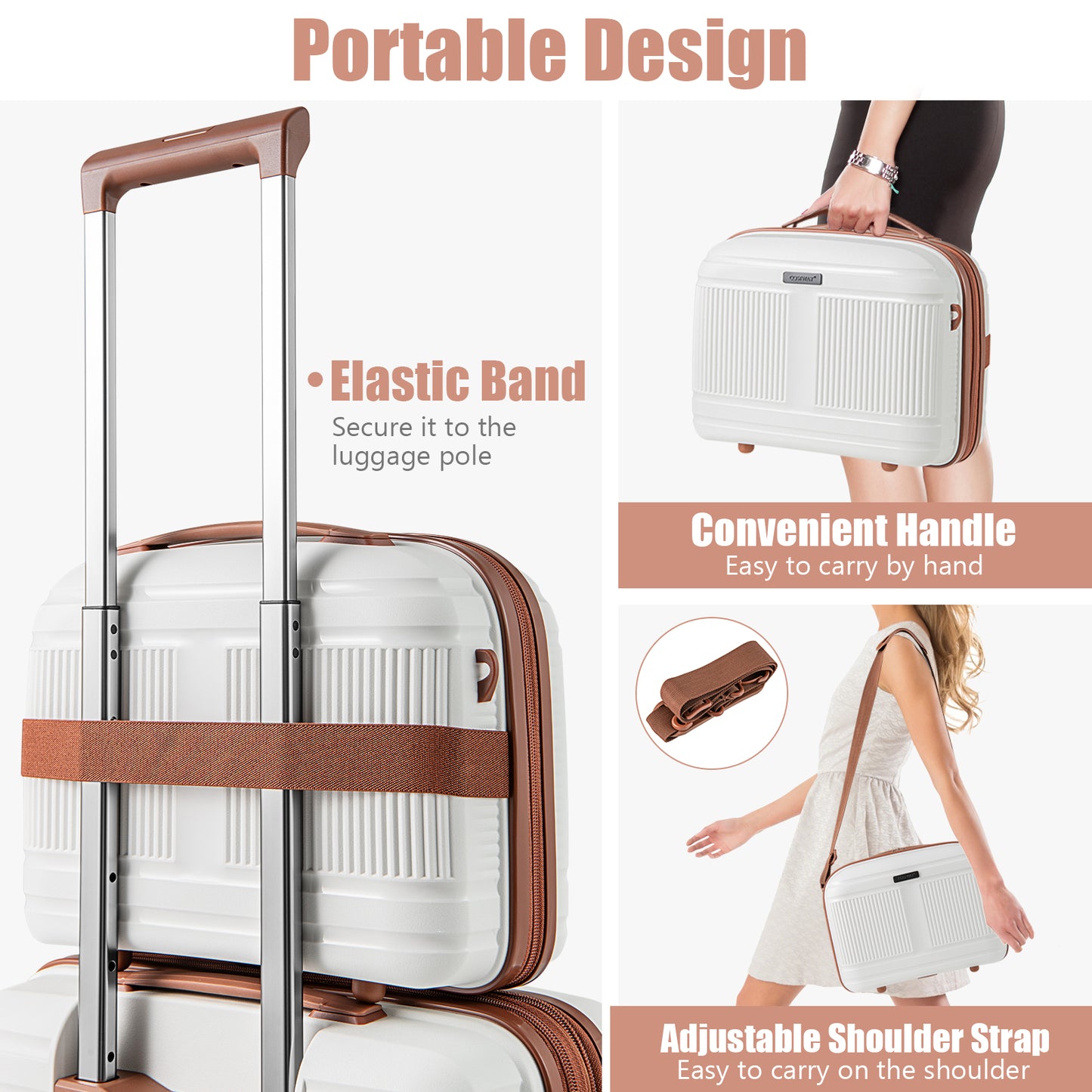2-Piece Luggage Set 20 Inch Carry-on Suitcase and 14 Inch Cosmetic Case-White