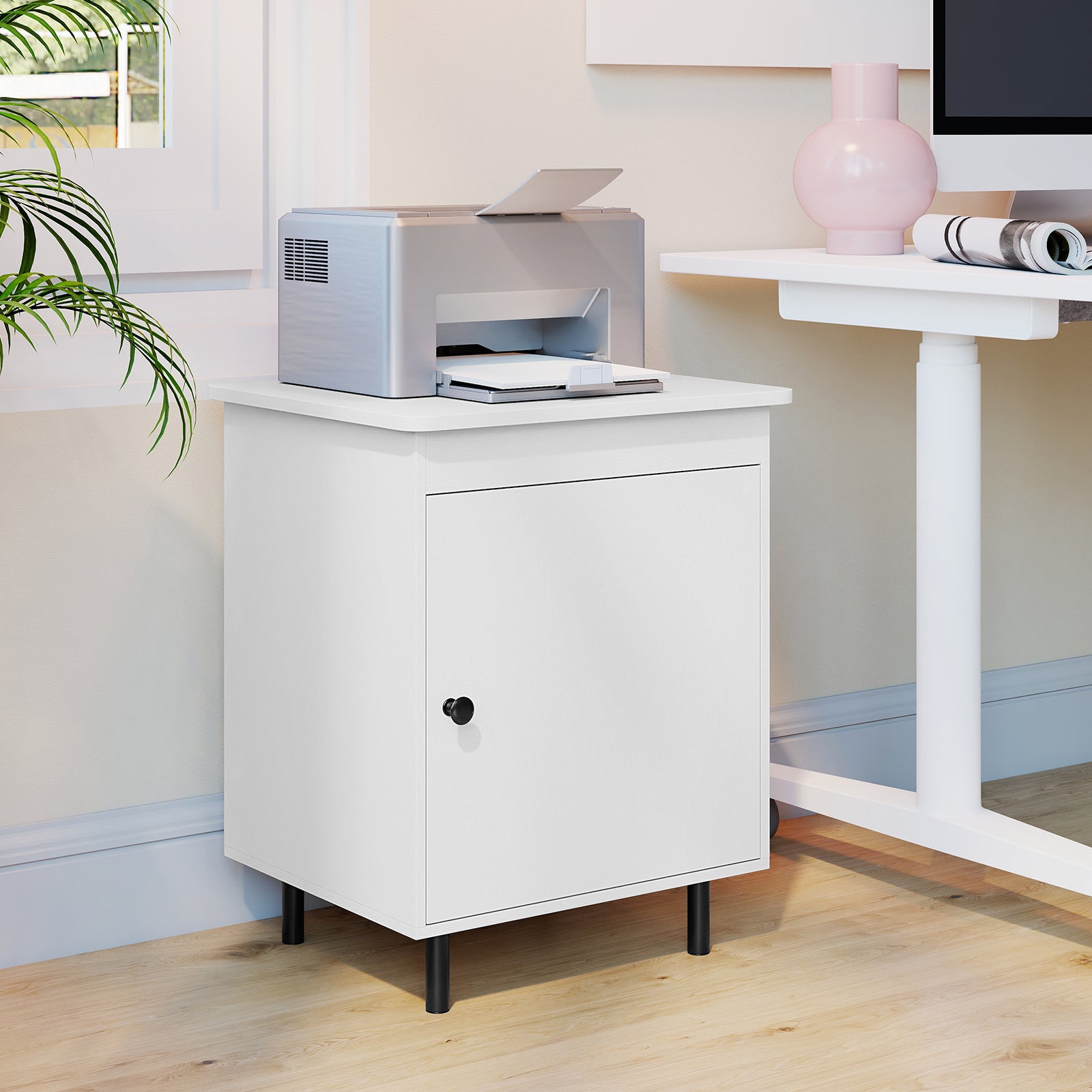 Nightstand Mid Century End Tables with Door-Set of 2