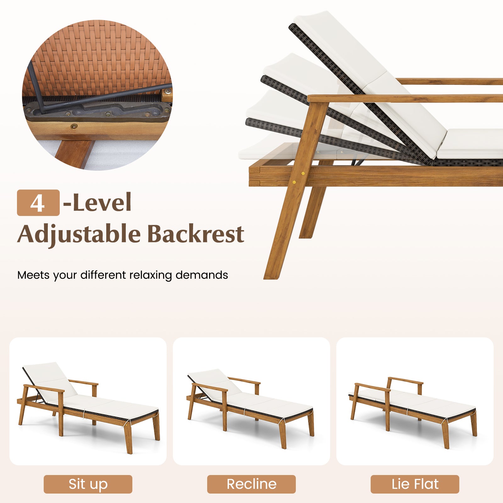 2 Piece Outdoor Chaise Lounge Chair Set Rattan Patio Chaise with Armrests