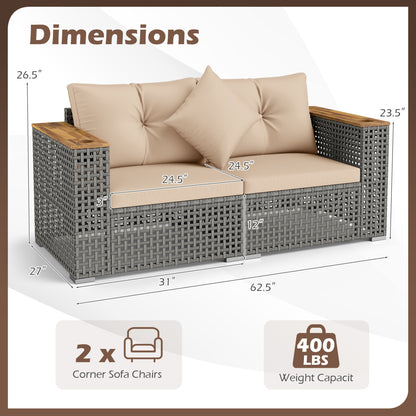 2-Piece Patio Corner Sofa Set with Thick Cushions-Beige