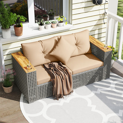 2-Piece Patio Corner Sofa Set with Thick Cushions-Beige