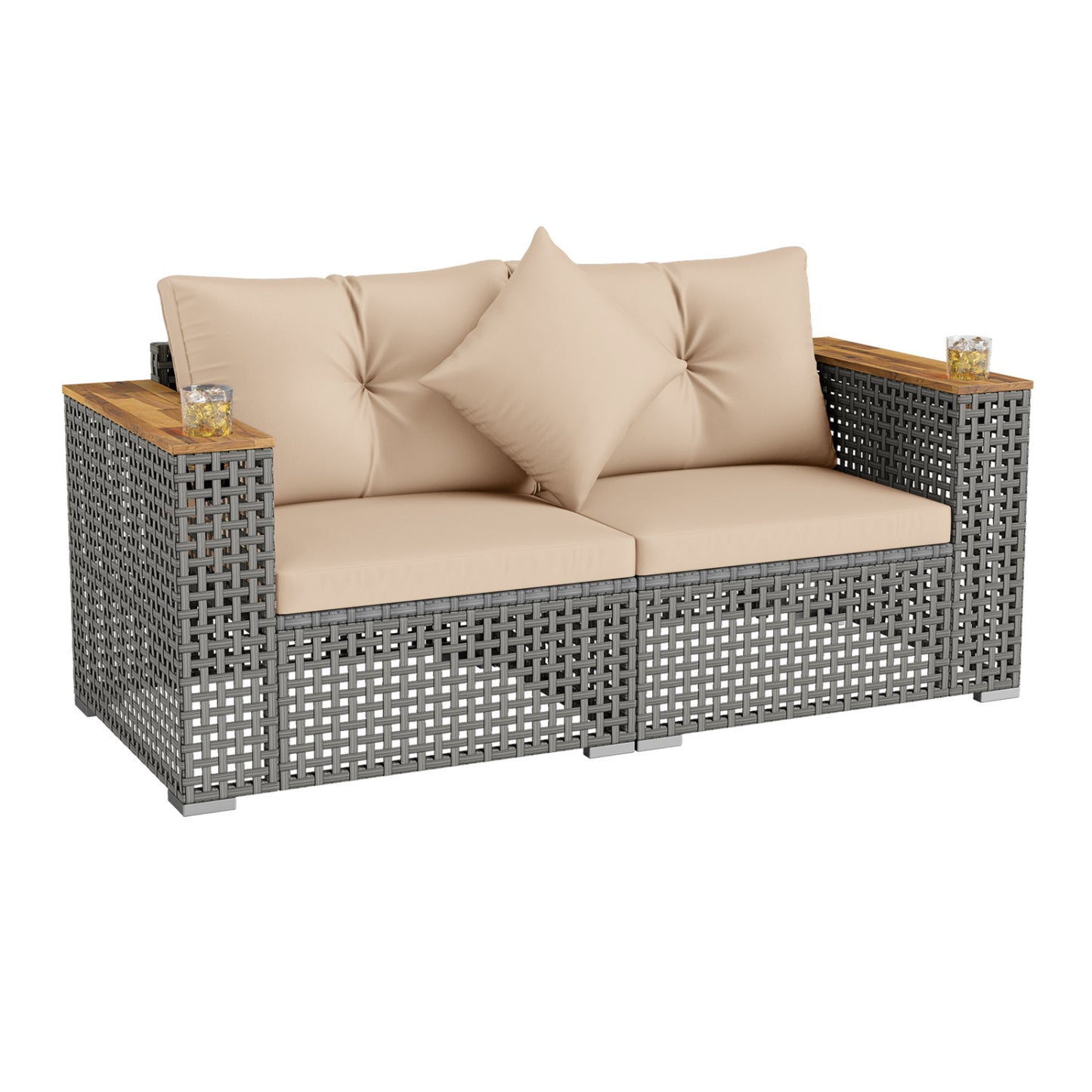 2-Piece Patio Corner Sofa Set with Thick Cushions-Beige