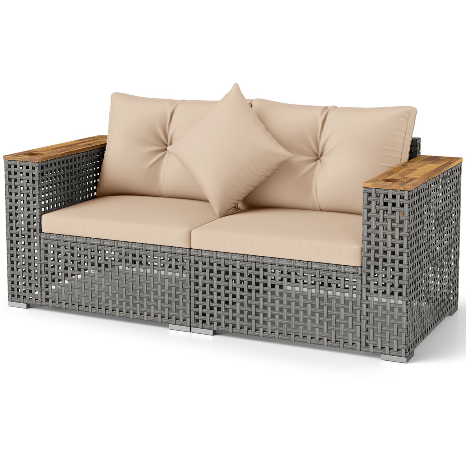 2-Piece Patio Corner Sofa Set with Thick Cushions-Beige