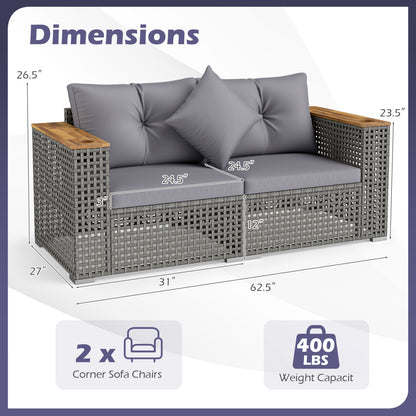 2-Piece Patio Corner Sofa Set with Thick Cushions-Gray