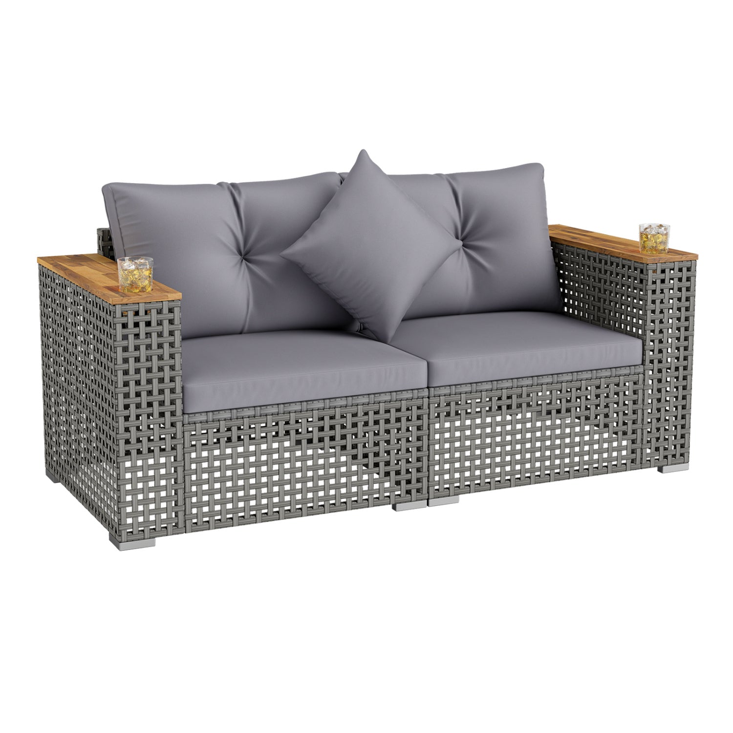2-Piece Patio Corner Sofa Set with Thick Cushions-Gray