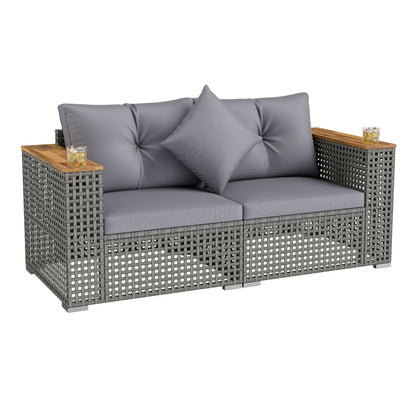 2-Piece Patio Corner Sofa Set with Thick Cushions-Gray