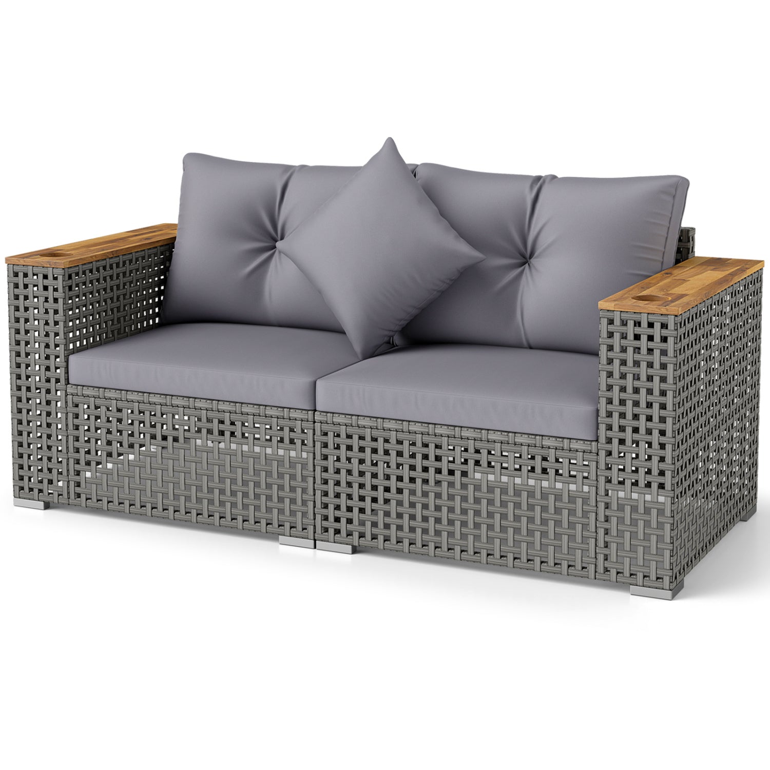 2-Piece Patio Corner Sofa Set with Thick Cushions-Gray