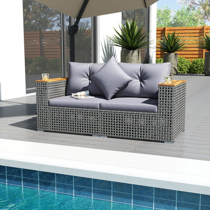 2-Piece Patio Corner Sofa Set with Thick Cushions-Gray