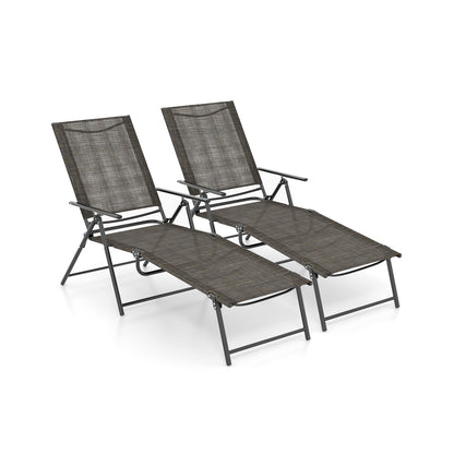 2 Piece Patio Folding Chaise Lounge Chairs Recliner with 6-Level Backrest