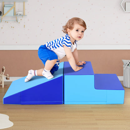 2-Piece Step and Slide Climber for Infants and Toddlers Baby Soft Play Set-Blue