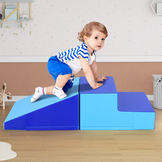 2-Piece Step and Slide Climber for Infants and Toddlers Baby Soft Play Set-Blue