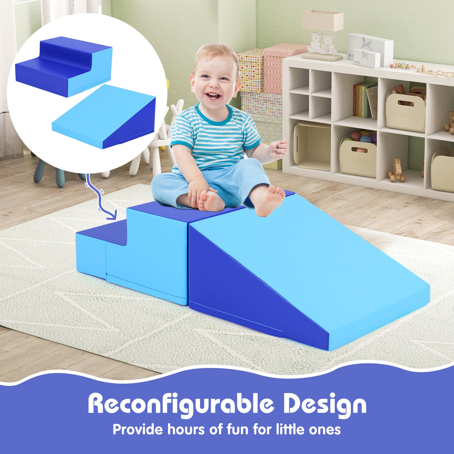 2-Piece Step and Slide Climber for Infants and Toddlers Baby Soft Play Set-Blue