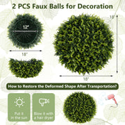 2 Pieces 18/22 Inches Indoor Outdoor Faux Decorative Balls for Patio Garden Front Door Balcony and Backyard-S