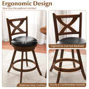 2 Pieces Classic Counter Height Swivel Bar Stool Set with X-shaped Open Back-24 Inch