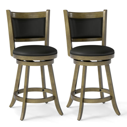 2 Pieces 24 Inches Swivel Counter Stool Dining Chair Upholstered Seat-Black - Gray