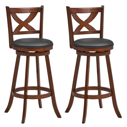 2 Pieces Classic Counter Height Swivel Bar Stool Set with X-shaped Open Back-24 Inch - 30 Inch