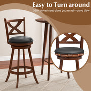 2 Pieces Classic Counter Height Swivel Bar Stool Set with X-shaped Open Back-30 Inch